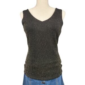 Cache Black Metallic Shimmer Sleeveless Knit Top Size M